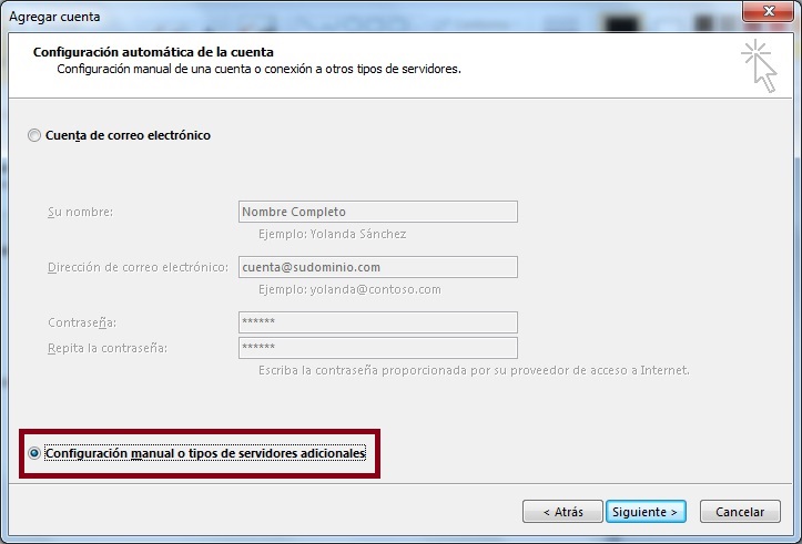 Configuracion manual o tipos de servidores adicionales Configuracion manual o tipos de servidores adicionales